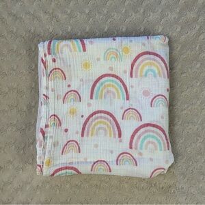 Parent's Choice Rainbows Baby Swaddle Blanket White Pink Yellow Sun Dots Blue